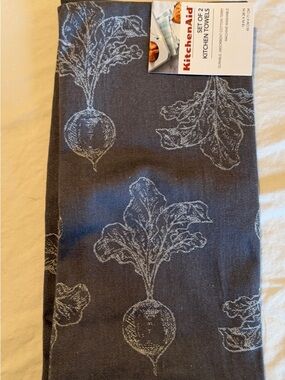 KitchenAid Light Gray and White Vegetable Print Kitchen Towels - Set of 2